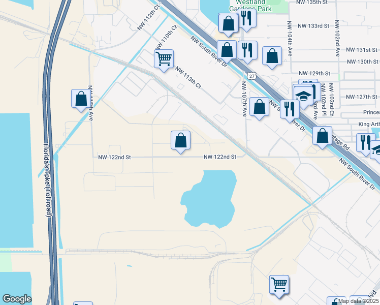 map of restaurants, bars, coffee shops, grocery stores, and more near 10943 Northwest 122nd Street in Miami