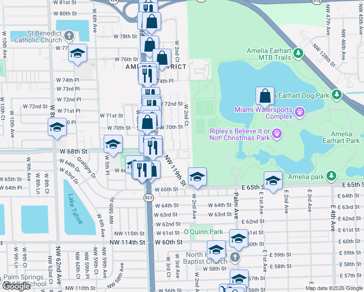 map of restaurants, bars, coffee shops, grocery stores, and more near 211 West 68th Street in Hialeah