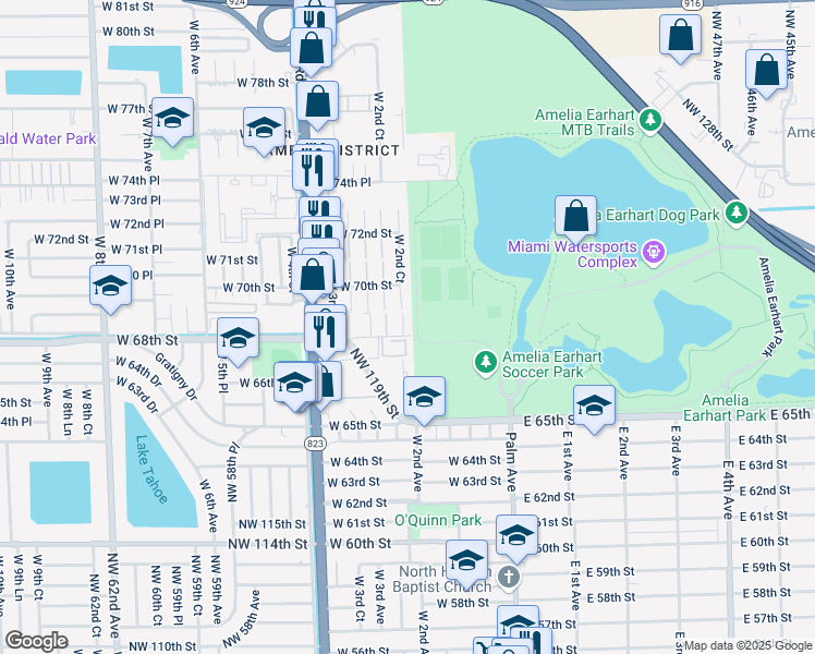 map of restaurants, bars, coffee shops, grocery stores, and more near 6895 West 2nd Court in Hialeah