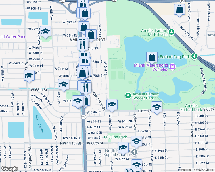 map of restaurants, bars, coffee shops, grocery stores, and more near 6895 West 2nd Court in Hialeah