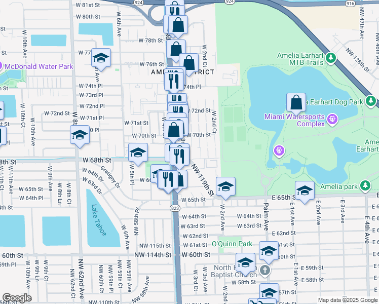 map of restaurants, bars, coffee shops, grocery stores, and more near 6925 West 3rd Court in Hialeah