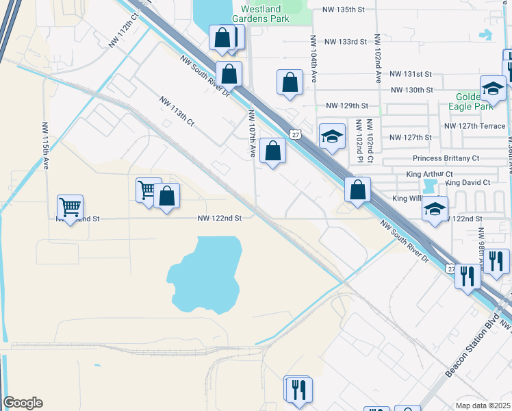 map of restaurants, bars, coffee shops, grocery stores, and more near 8899 Northwest 107th Avenue in Miami