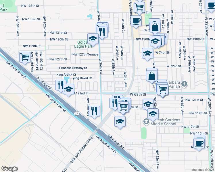 map of restaurants, bars, coffee shops, grocery stores, and more near 6903 West 97th Street in Hialeah