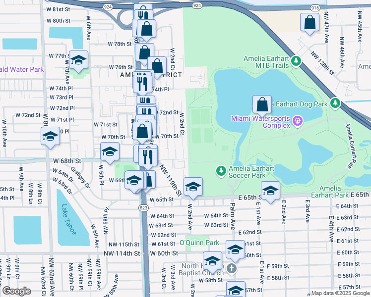 map of restaurants, bars, coffee shops, grocery stores, and more near 6895 West 2nd Court in Hialeah