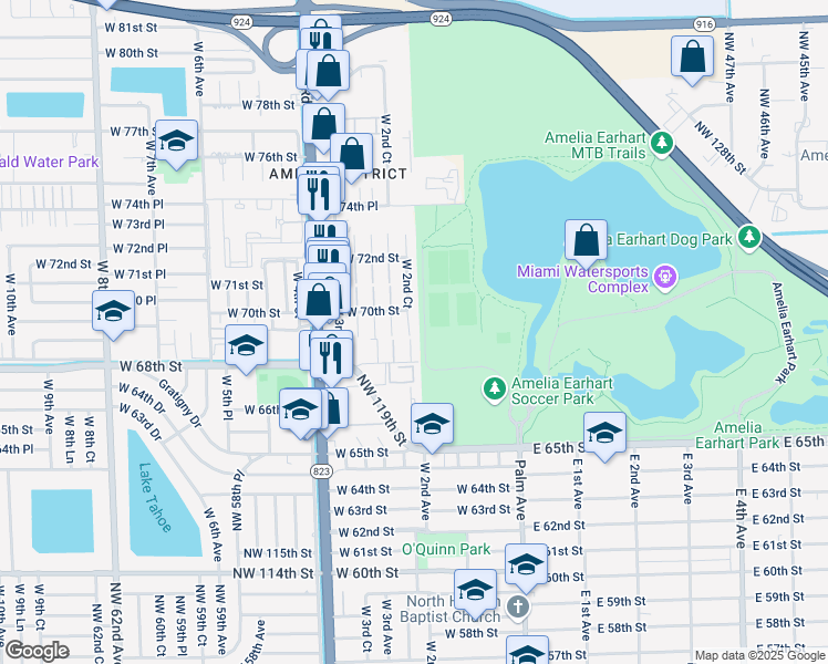 map of restaurants, bars, coffee shops, grocery stores, and more near 6895 West 2nd Court in Hialeah