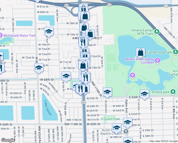 map of restaurants, bars, coffee shops, grocery stores, and more near 6925 West 3rd Court in Hialeah