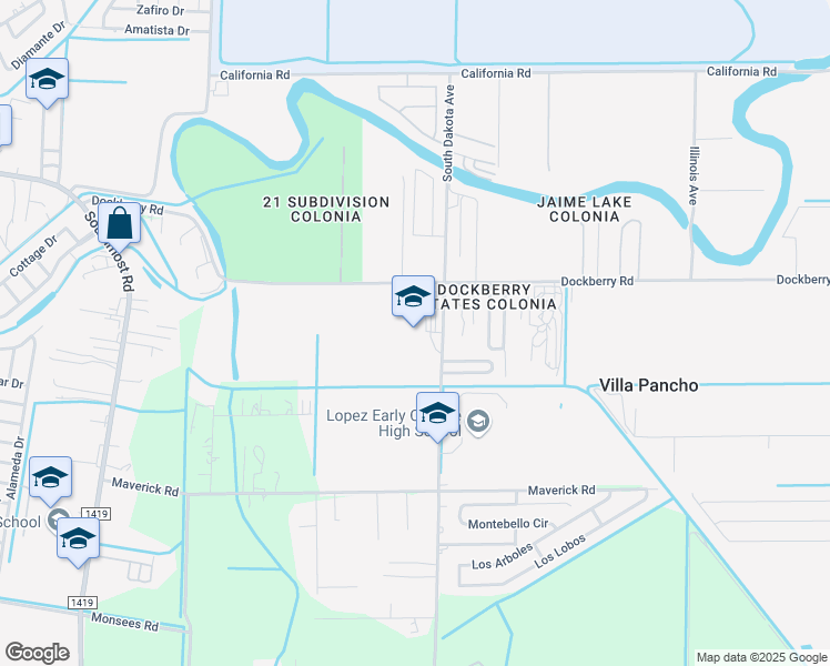 map of restaurants, bars, coffee shops, grocery stores, and more near 2800 South Dakota Avenue in Brownsville