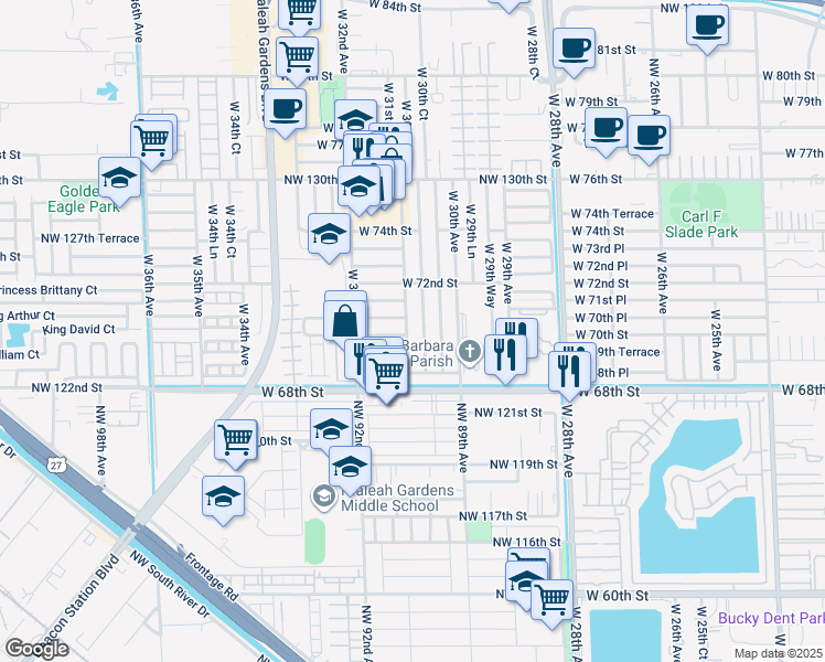 map of restaurants, bars, coffee shops, grocery stores, and more near 3107 West 69th Place in Hialeah Gardens