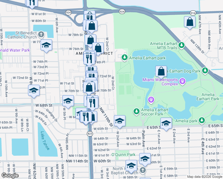 map of restaurants, bars, coffee shops, grocery stores, and more near 7105 West 2nd Court in Hialeah