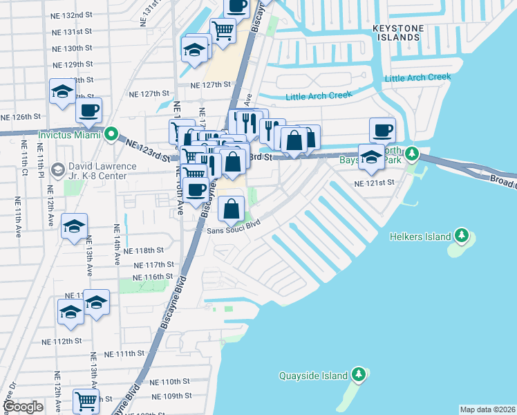 map of restaurants, bars, coffee shops, grocery stores, and more near 11810 Northeast 19th Drive in North Miami