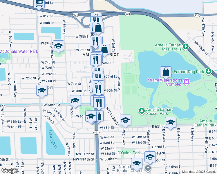 map of restaurants, bars, coffee shops, grocery stores, and more near 7115 West 2nd Way in Hialeah