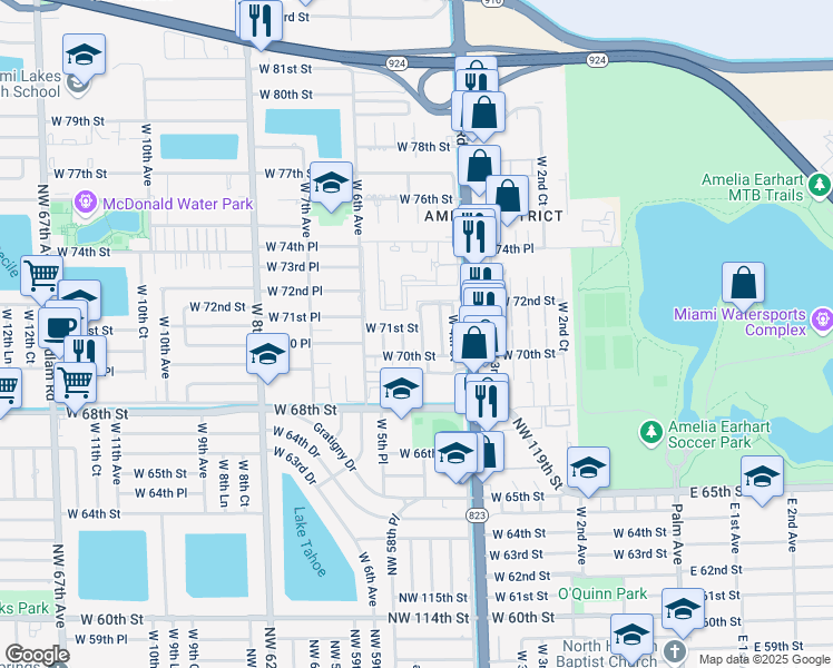 map of restaurants, bars, coffee shops, grocery stores, and more near 7094 West 4th Way in Hialeah