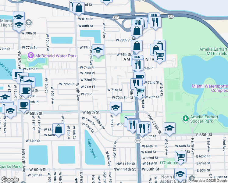 map of restaurants, bars, coffee shops, grocery stores, and more near 7092 West 5th Court in Hialeah