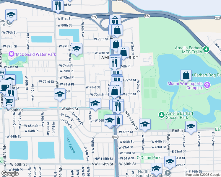 map of restaurants, bars, coffee shops, grocery stores, and more near 7089 West 4th Court in Hialeah