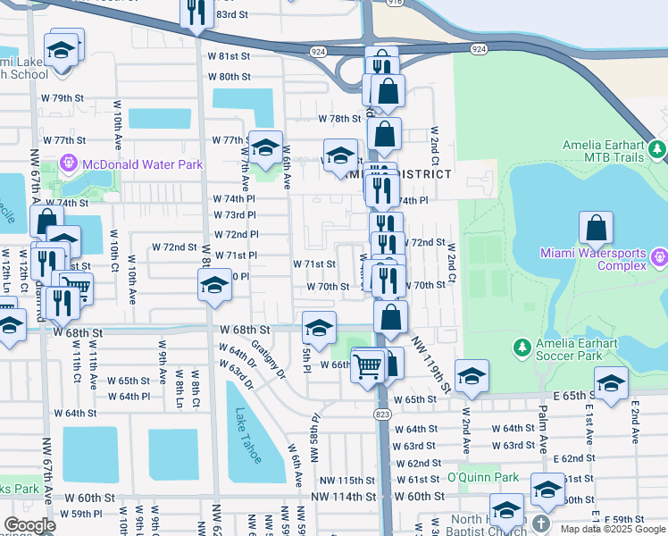 map of restaurants, bars, coffee shops, grocery stores, and more near 7094 West 4th Way in Hialeah