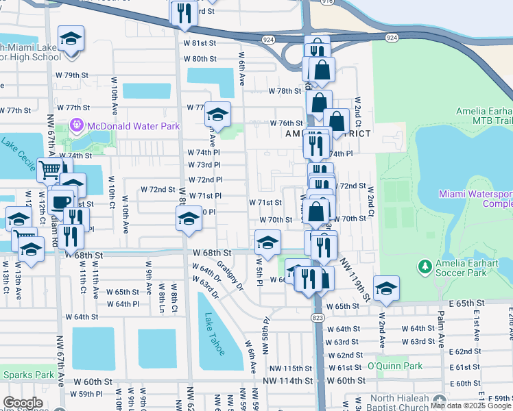 map of restaurants, bars, coffee shops, grocery stores, and more near 7092 West 5th Court in Hialeah