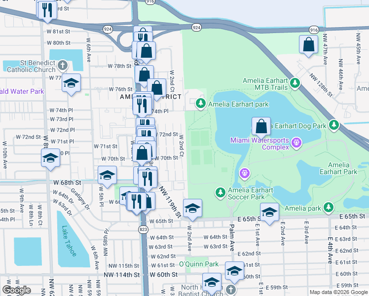 map of restaurants, bars, coffee shops, grocery stores, and more near 7105 West 2nd Court in Hialeah