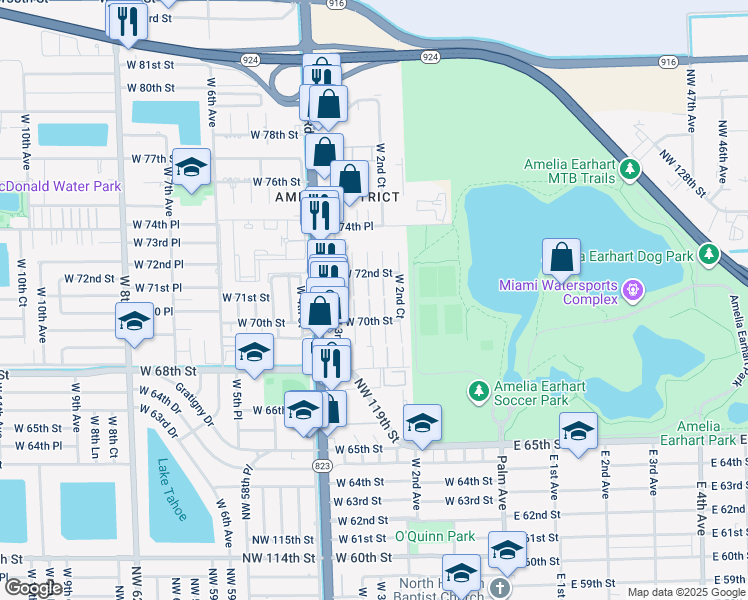 map of restaurants, bars, coffee shops, grocery stores, and more near 7115 West 2nd Way in Hialeah