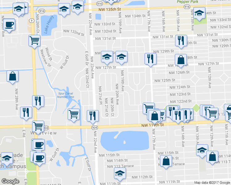 map of restaurants, bars, coffee shops, grocery stores, and more near 2000 Northwest 124th Street in Miami