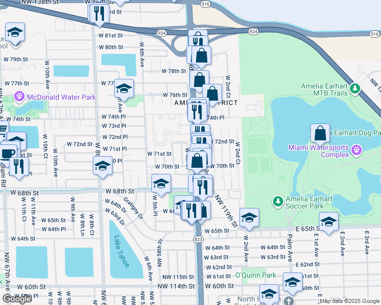 map of restaurants, bars, coffee shops, grocery stores, and more near 7089 West 4th Court in Hialeah