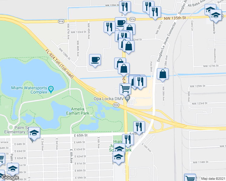 map of restaurants, bars, coffee shops, grocery stores, and more near 12700 Northwest 42nd Avenue in Opa-locka
