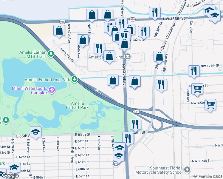 map of restaurants, bars, coffee shops, grocery stores, and more near 12700 Northwest 42nd Avenue in Opa-locka