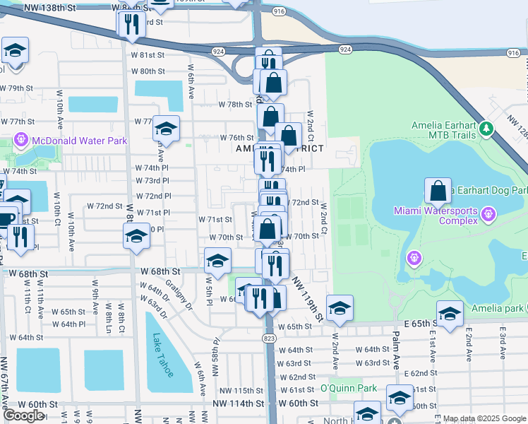 map of restaurants, bars, coffee shops, grocery stores, and more near 7089 West 4th Court in Hialeah
