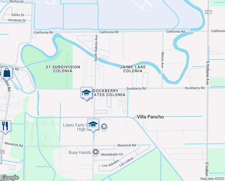 map of restaurants, bars, coffee shops, grocery stores, and more near 6530 Dockberry Cir in Brownsville