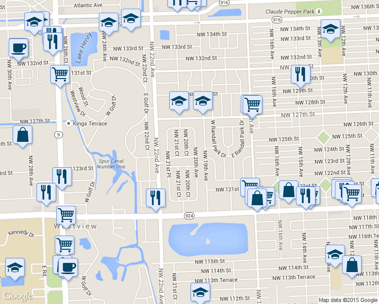 map of restaurants, bars, coffee shops, grocery stores, and more near 2000 Northwest 124th Street in Miami