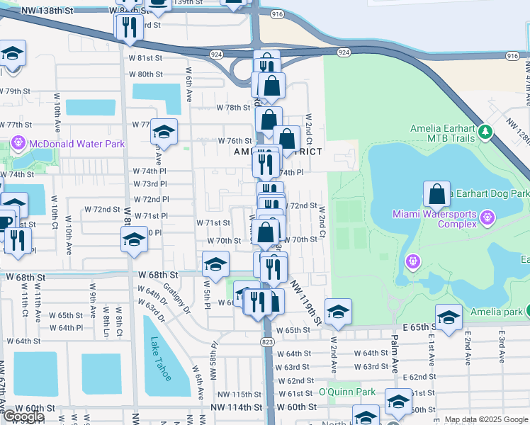 map of restaurants, bars, coffee shops, grocery stores, and more near 7089 West 4th Court in Hialeah