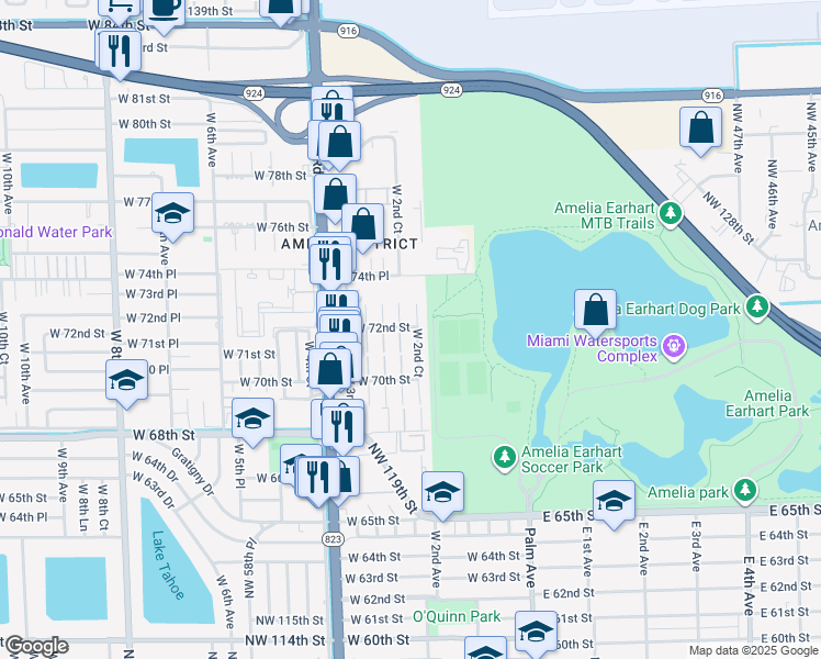 map of restaurants, bars, coffee shops, grocery stores, and more near 7255 West 2nd Court in Hialeah