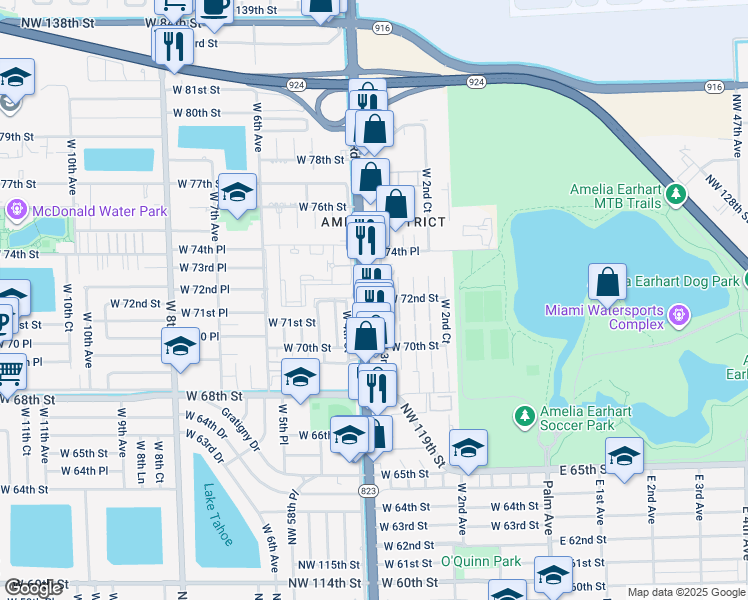 map of restaurants, bars, coffee shops, grocery stores, and more near 7235 West 3rd Court in Hialeah