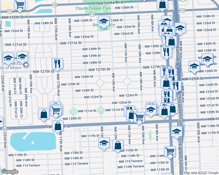 map of restaurants, bars, coffee shops, grocery stores, and more near 1240 Northwest 125th Street in North Miami