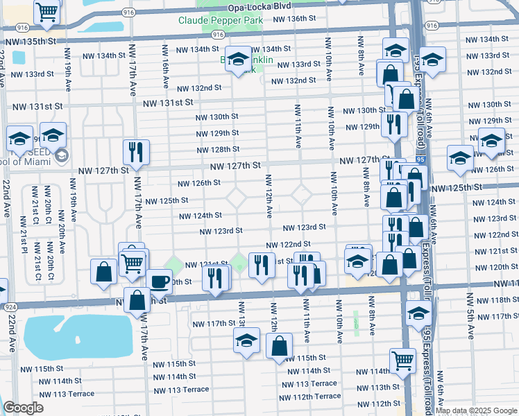 map of restaurants, bars, coffee shops, grocery stores, and more near 1240 Northwest 125th Street in North Miami