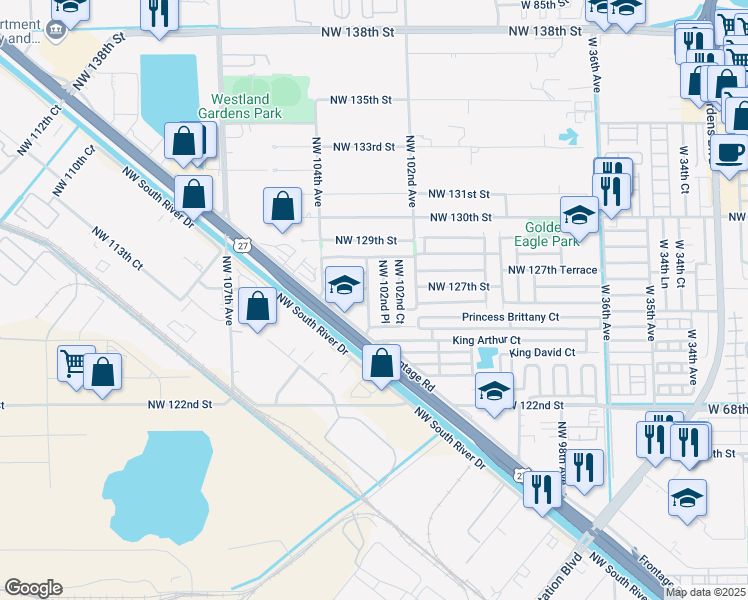 map of restaurants, bars, coffee shops, grocery stores, and more near 12706 Northwest 102nd Place in Hialeah Gardens