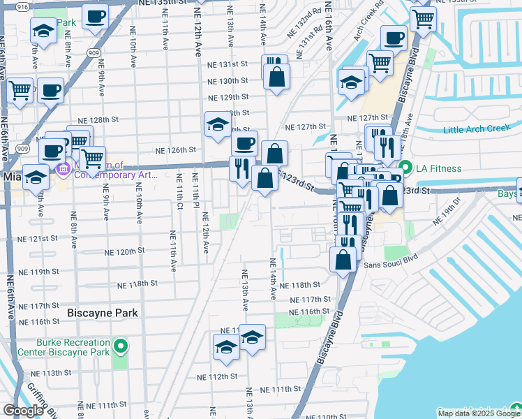 map of restaurants, bars, coffee shops, grocery stores, and more near 12230 Northeast 14th Avenue in North Miami