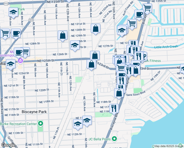 map of restaurants, bars, coffee shops, grocery stores, and more near 12230 Northeast 14th Avenue in North Miami