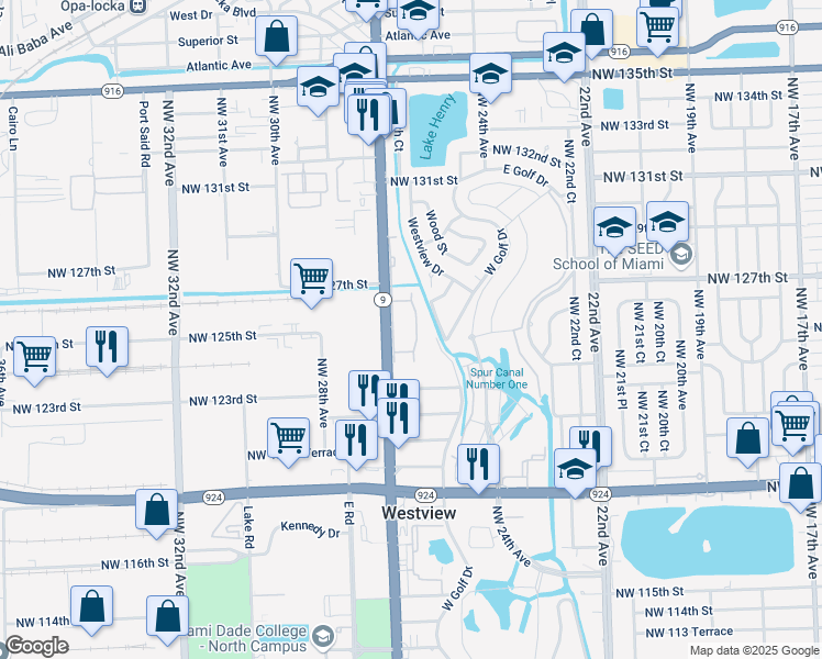 map of restaurants, bars, coffee shops, grocery stores, and more near 12555 Northwest 27th Avenue in Miami