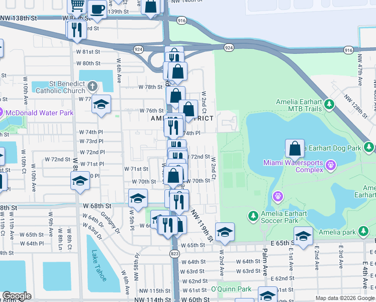 map of restaurants, bars, coffee shops, grocery stores, and more near 7235 West 3rd Court in Hialeah