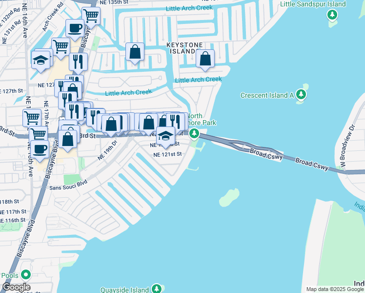 map of restaurants, bars, coffee shops, grocery stores, and more near 2280 Northeast 122nd Street in North Miami