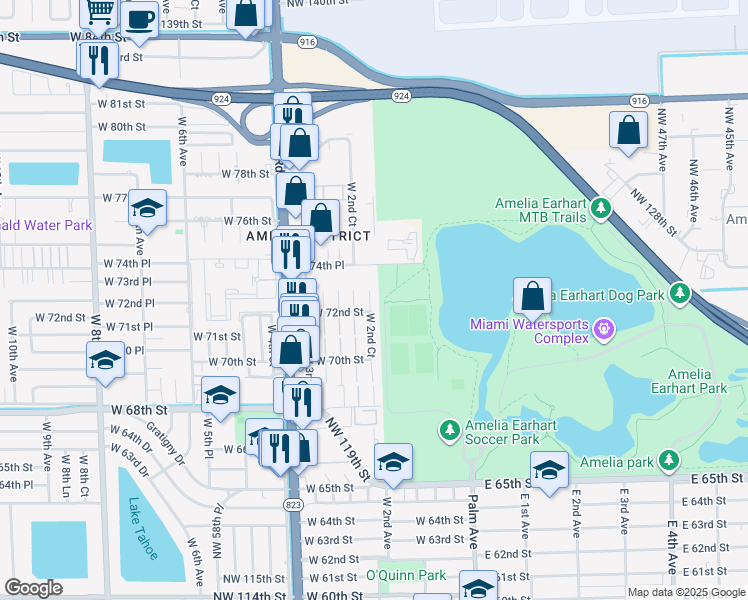 map of restaurants, bars, coffee shops, grocery stores, and more near 7255 West 2nd Court in Hialeah