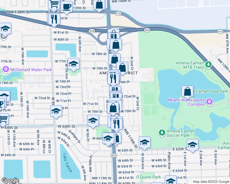 map of restaurants, bars, coffee shops, grocery stores, and more near 7235 West 3rd Court in Hialeah