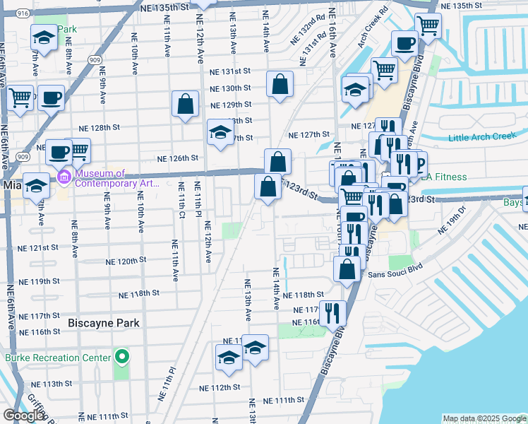 map of restaurants, bars, coffee shops, grocery stores, and more near 12230 Northeast 14th Avenue in North Miami