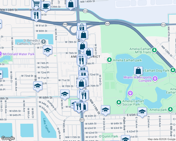 map of restaurants, bars, coffee shops, grocery stores, and more near 7235 West 3rd Court in Hialeah