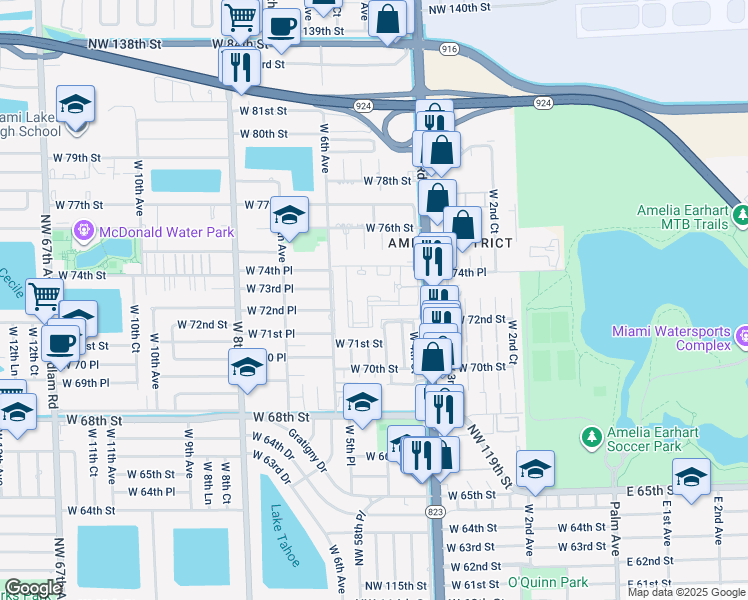 map of restaurants, bars, coffee shops, grocery stores, and more near 7218 West 4th Avenue in Hialeah