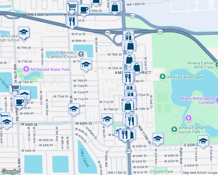 map of restaurants, bars, coffee shops, grocery stores, and more near 7218 West 4th Avenue in Hialeah