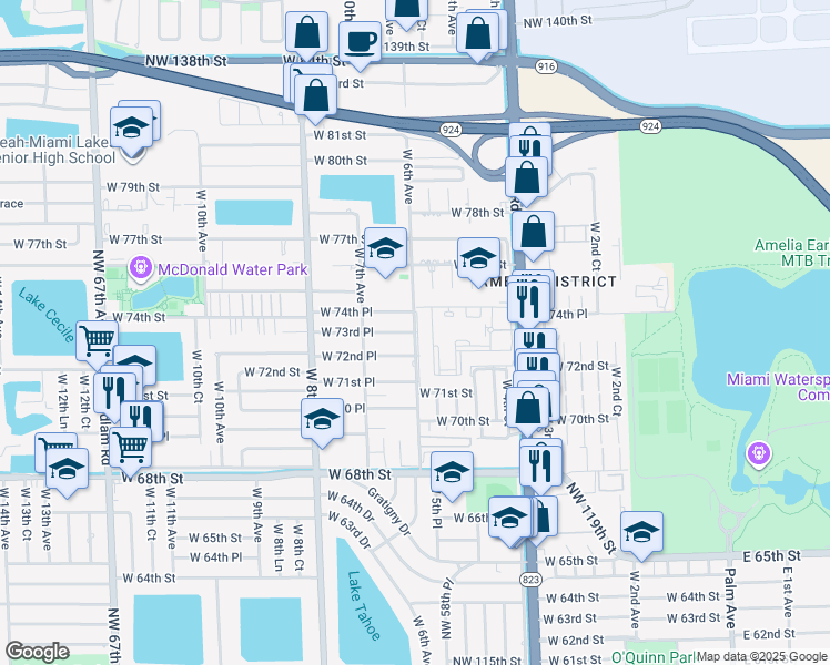 map of restaurants, bars, coffee shops, grocery stores, and more near 7539-7553 West 6th Avenue in Hialeah