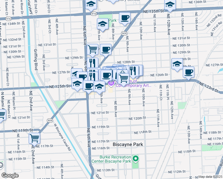 map of restaurants, bars, coffee shops, grocery stores, and more near 770 Northeast 125th Street in North Miami