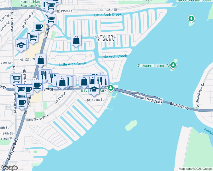 map of restaurants, bars, coffee shops, grocery stores, and more near 2225 Florida 922 in North Miami