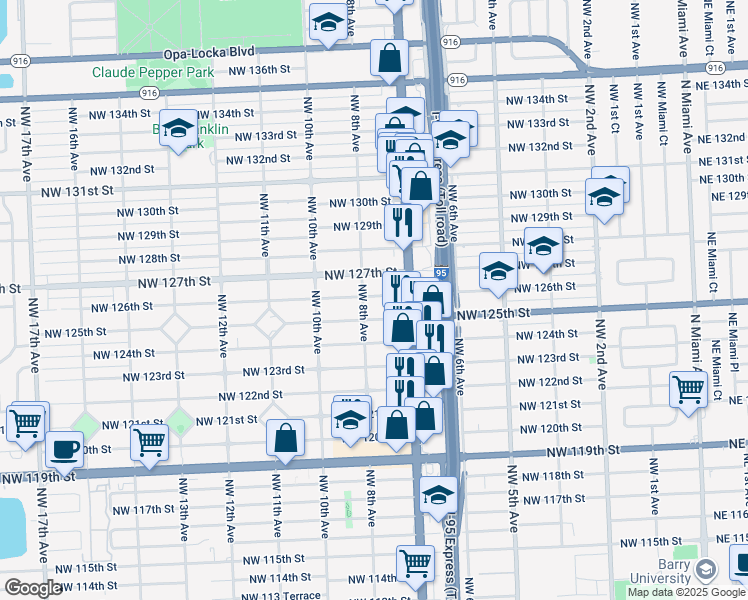 map of restaurants, bars, coffee shops, grocery stores, and more near 770 Northwest 126th Street in North Miami